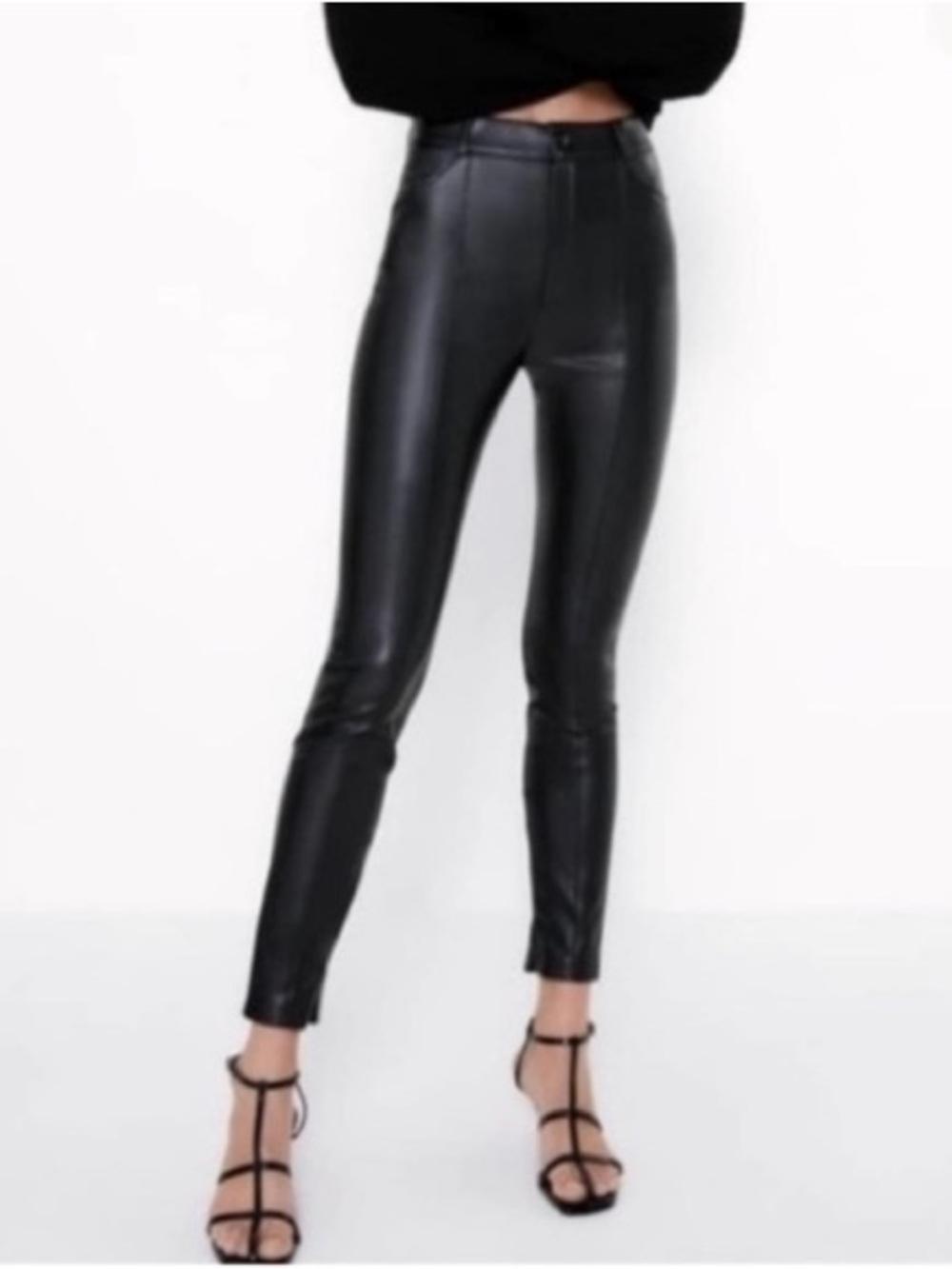 ZARA High Rise Ankle Zipper Faux Leather Legging XL NEW NWT
